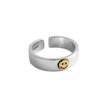 0647 Cool Vintage Smile Opening Ring Women's Korean Style Fresh Style Distressed Thai Silver Golden Smiley Face Ring