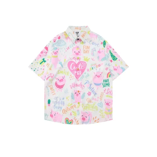 Full Print Cute Pink Pig Girl Loose Short-Sleeved Shirt