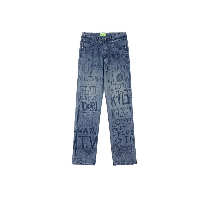 High Street Hip Hop Full Edition Graffiti Letter Jeans