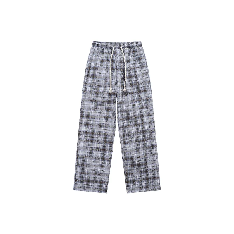 Distress Plaid Casual Pants-0
