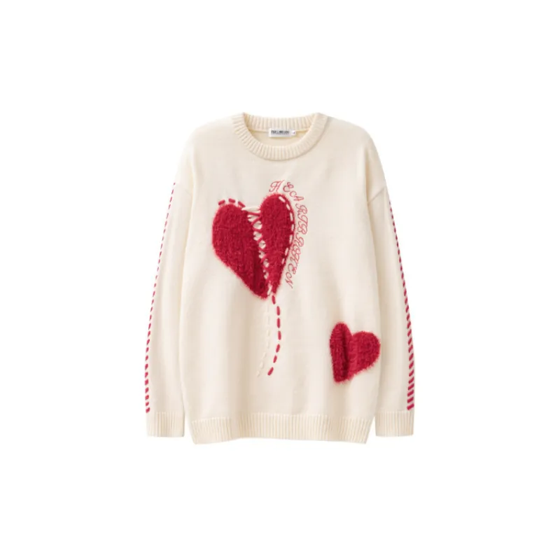 Love Embroidered Loose Crewneck Knitted Sweater-0