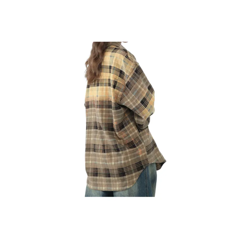 Washed Old Long Sleeve Plaid Shirt-3
