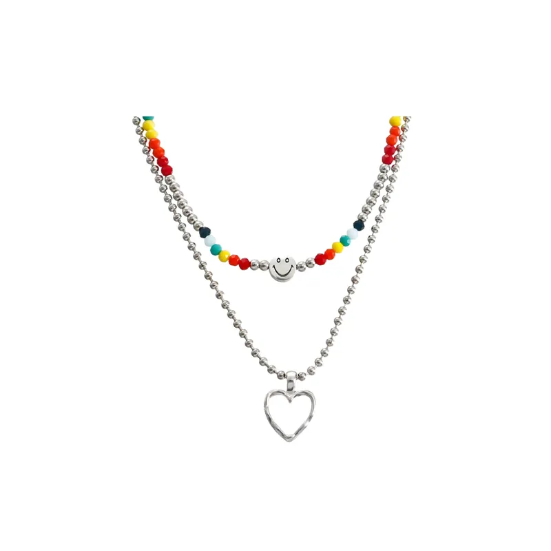 Smiley Face Double Layer Pendant Necklace-0