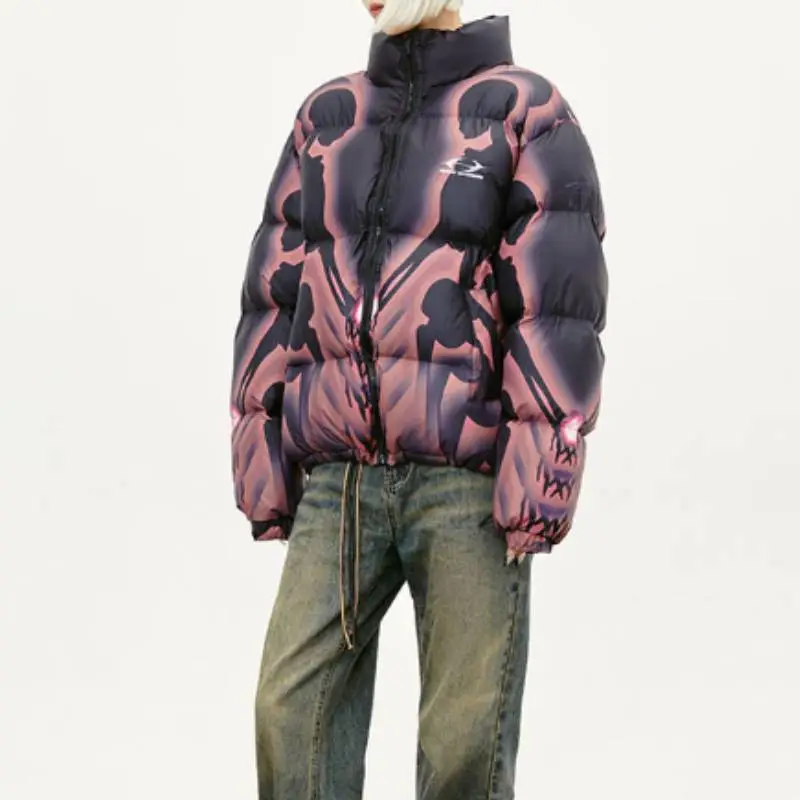 Skull Digital Printing Half high Collar Zipper Thickened Warm Cotton padded Jacket-1