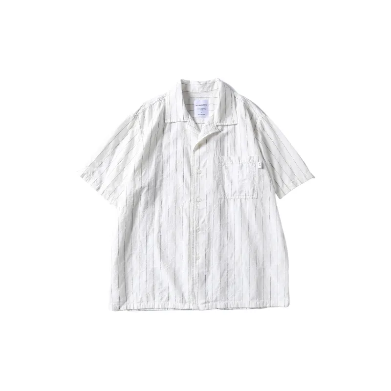 Retro Striped Linen Blend Fabric Shirt Unisex-0