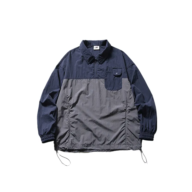 Contrast Color Stitching Pocket Decorative Lapel Shirt-4