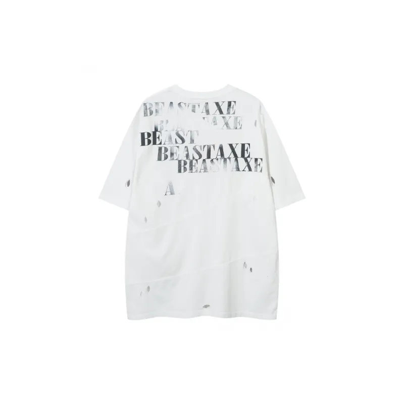 Retro Letter Cotton Blended Fabric T Shirt Unisex-1