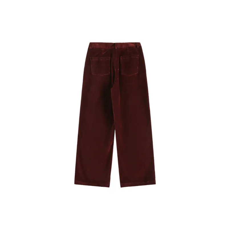 Corduroy Casual Color matching Cat Whare Loose Wide leg Straight Pants-5
