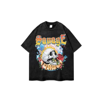 Loose Rose Skull Print T Shirt