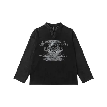 New Style Retro Pullover Washed Design Sense Pattern Printed Dyeing Loose Hoodie