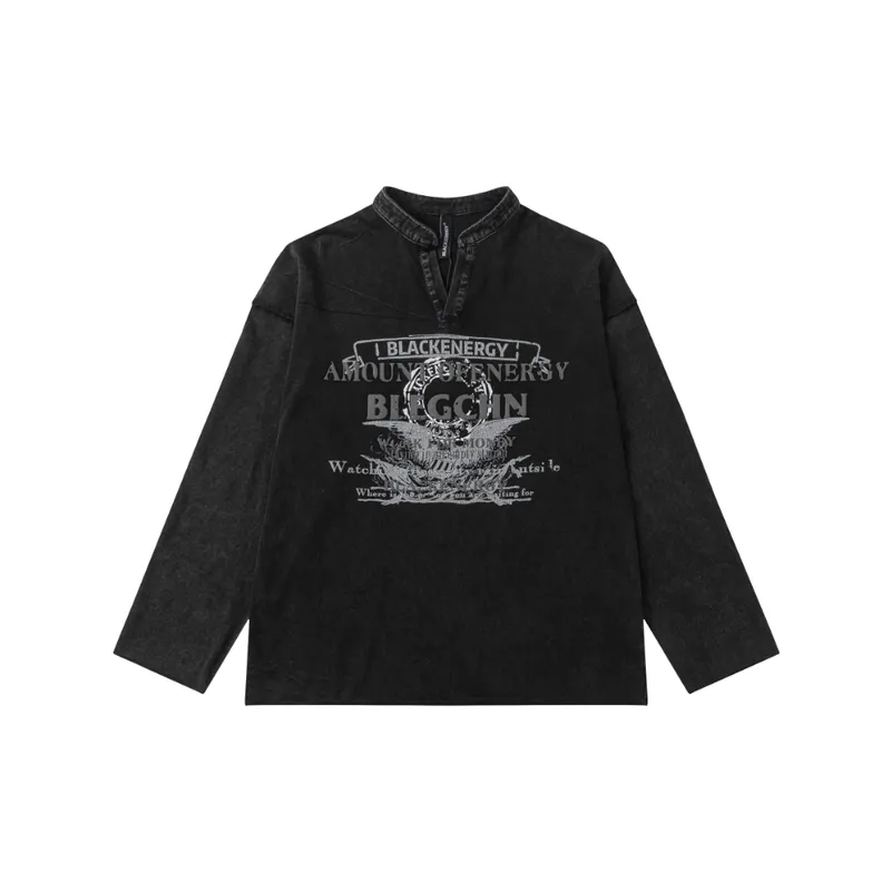 New Style Retro Pullover Washed Design Sense Pattern Printed Dyeing Loose Hoodie-0