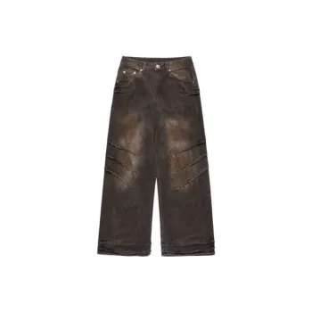 High Street Trendy Retro Washed Rust Dirty Color Loose Straight Pants