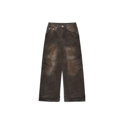 High Street Trendy Retro Washed Rust Dirty Color Loose Straight Pants