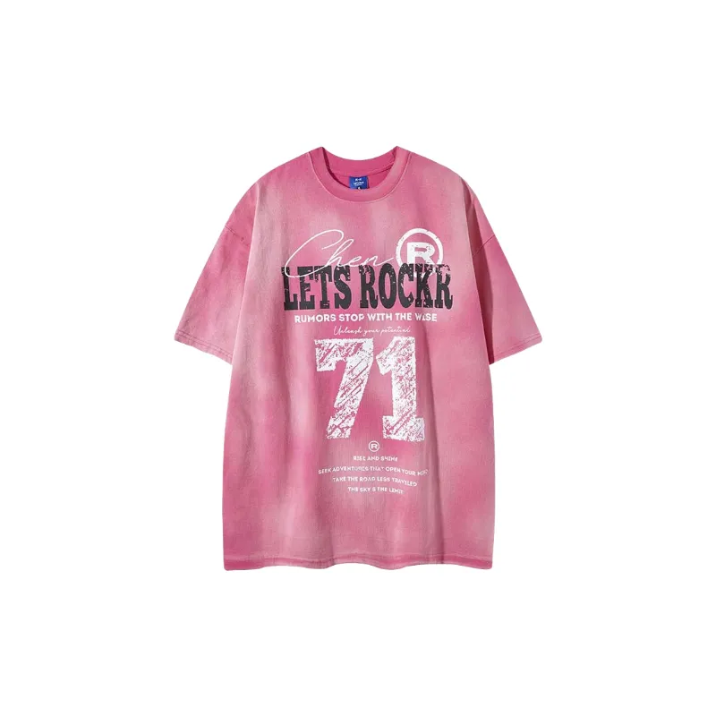 Distress Loose Cotton Blended Fabric T Shirt-0
