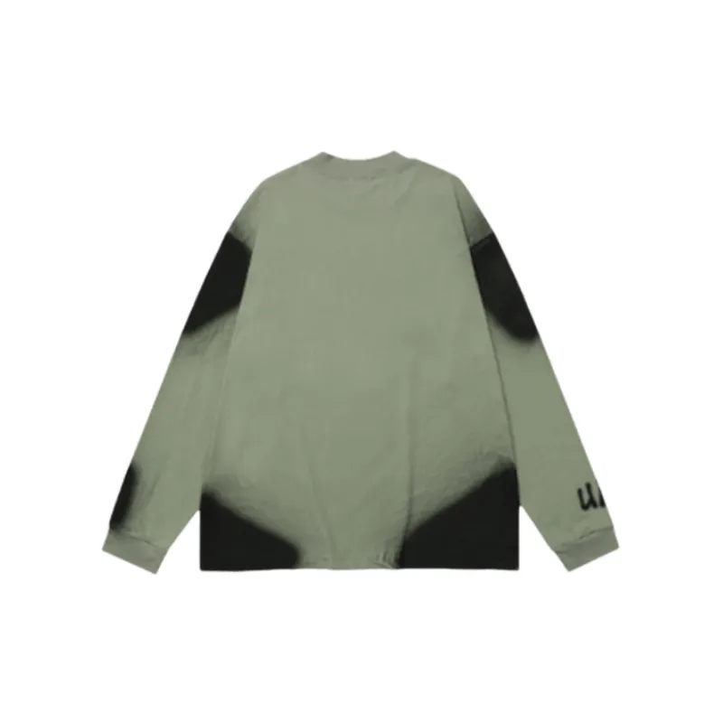 Long Sleeve Halo Dye Printed Oversize Crewneck Pure Cotton Shirt-1