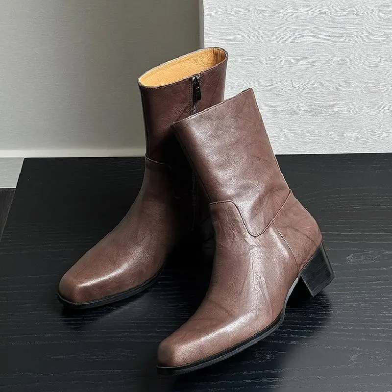 Plain Zipper Mid Calf Boots-1