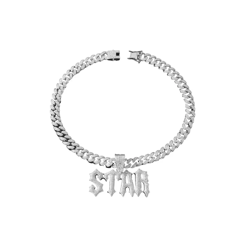 Splicing Diamond Letter Pendant Necklace-0