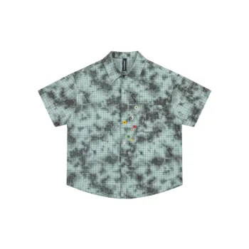 Contrast Tie Dye Plaid Short Sleeved Shirt