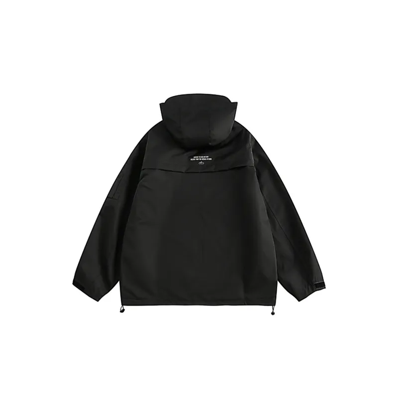 Solid Color Multi Pocket Hooded Waterproof Jacket-1