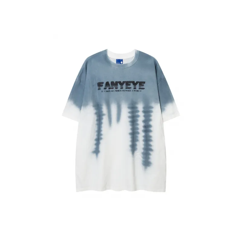 Retro Gradual Tie Dye Crewneck Short sleeved T shirt-2