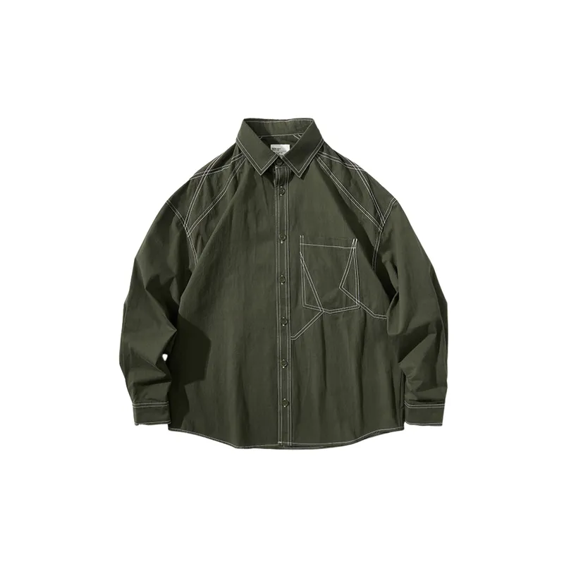 Solid Color Decorative Lapel Retro Pocket Long Sleeve Shirt-0