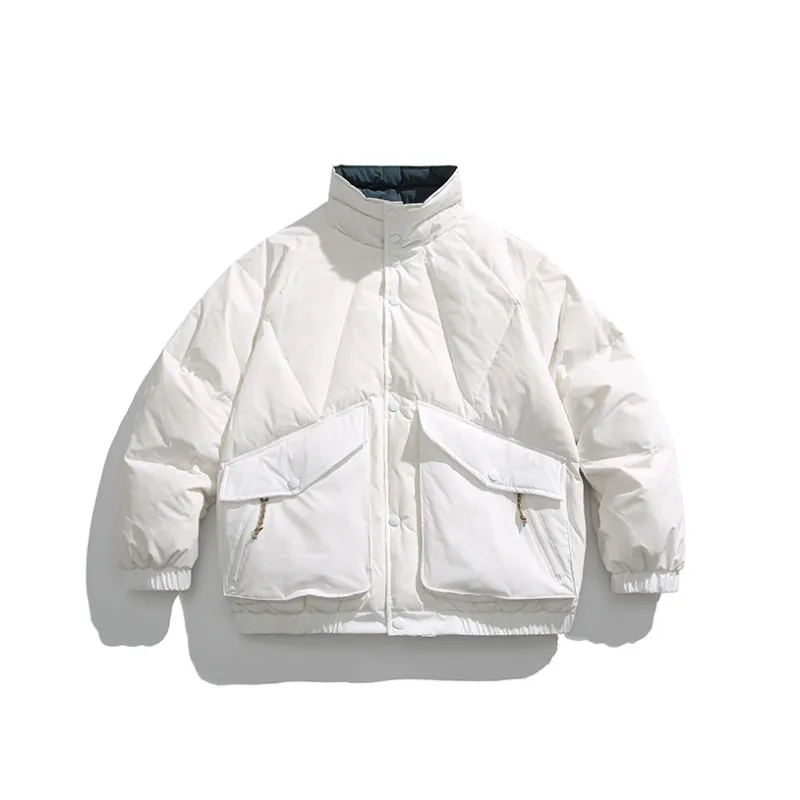 Spliced Large Pocket White Duck Down Jacket-2