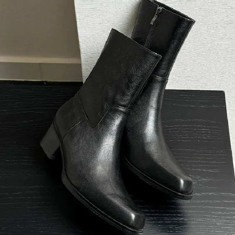 Plain Zipper Mid Calf Boots-7