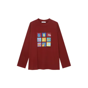 New Arrival Loose Cartoon Pattern Student Artistic Long Sleeve T shirt
