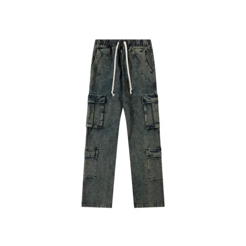 Retro High Street Washed Old Multi-Pocket Tooling Jeans