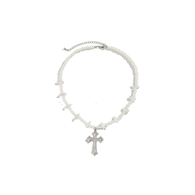 Versatile Pearl Cross Necklace-0