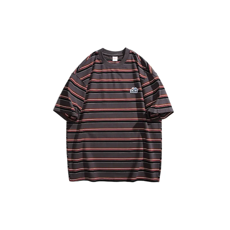 Retro Striped Cotton Blended Fabric T Shirt Unisex-0