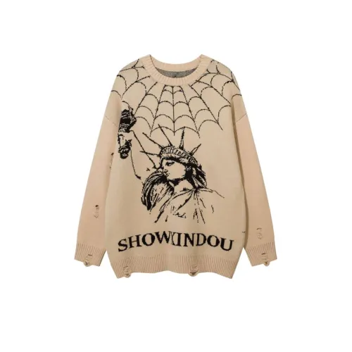 Spider Web Long Sleeve Knitted Shirt Dark Style Crewneck Sweater