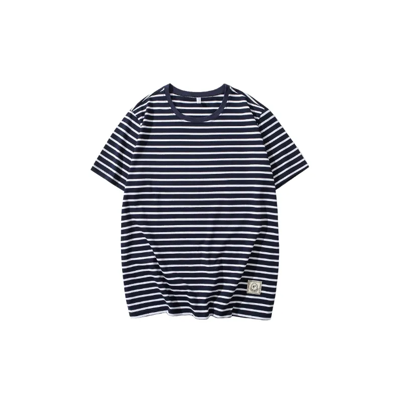 Striped Loose Cotton Blended Fabric T Shirt-1