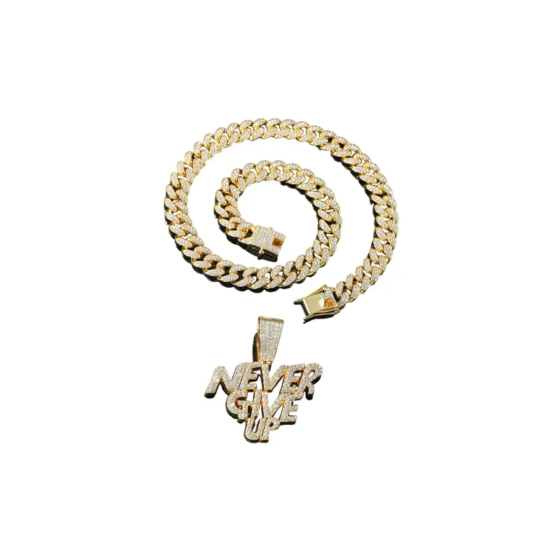 Letter Full Diamond Pendant Cuban Necklace
