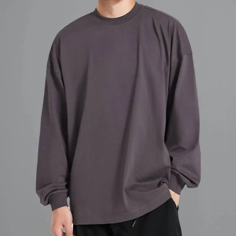 Plain Loose Cotton Blended Fabric T Shirt-4