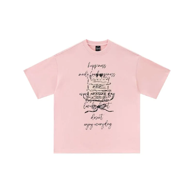 Retro Letter Cotton Blended Fabric T Shirt-0