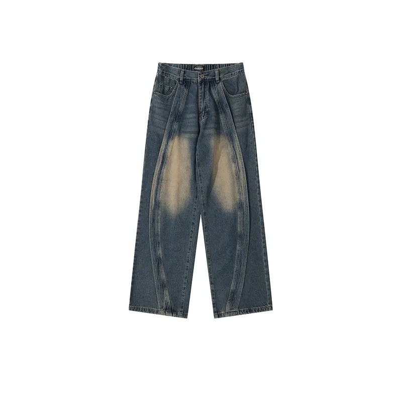Vintage Loose Straight Stitching Jeans-0