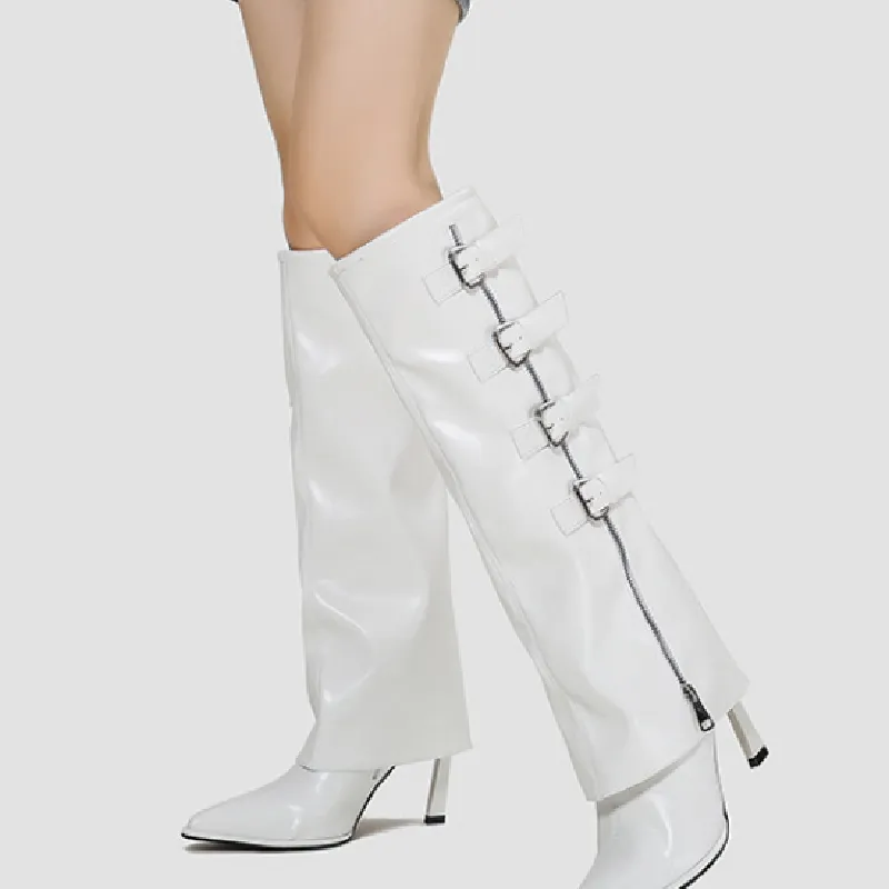 Funky Zipper Knee High Boots-1