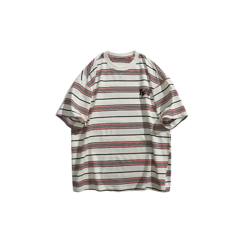 Retro Striped Cotton Blended Fabric T Shirt Unisex-0