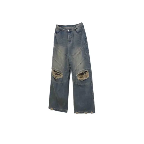 Straight Casual Washed Distressed Jeans