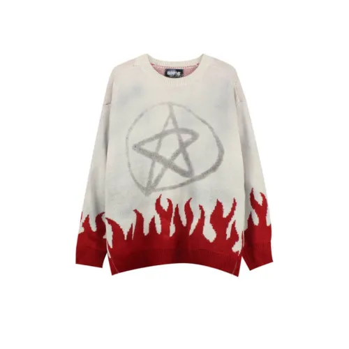 Five-Pointed Star Flame Print Sweater