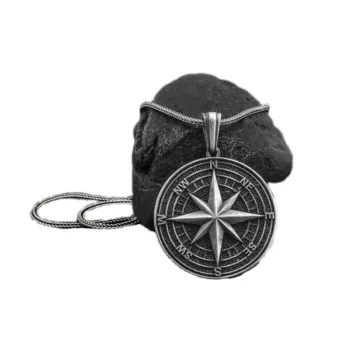 Vintage Titanium Steel Compass Pendant Necklace