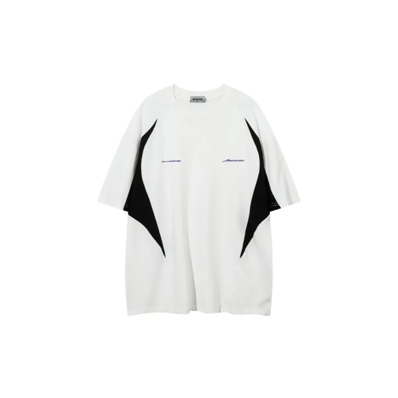 Contrast Color Loose Polyester T Shirt-4