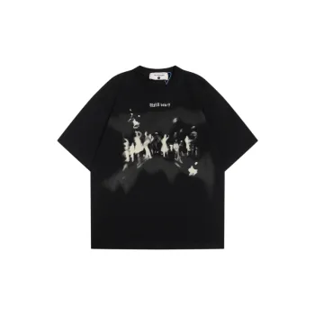 Retro Blurred Figure Print Short sleeved T shirt