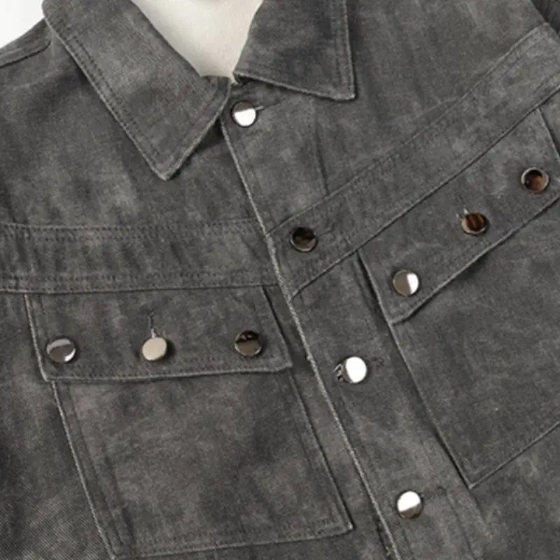 High Street Retro Old Stud Camouflage Denim Jacket-4