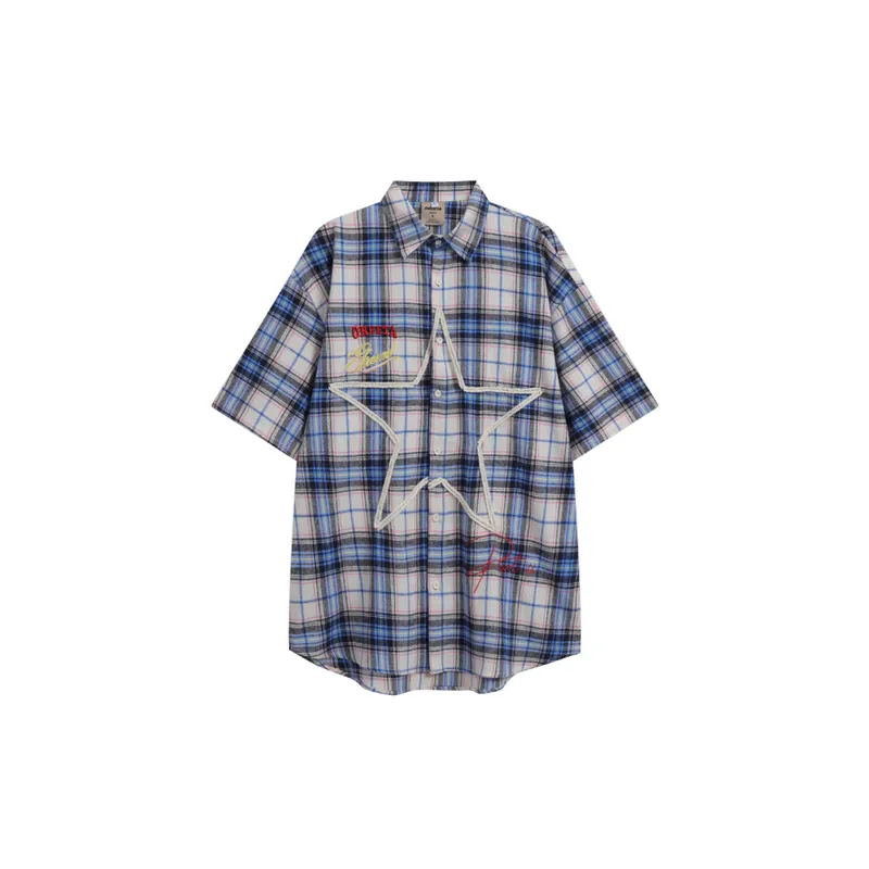 High Street Star Embroidered Plaid Short sleeved Shirt-0