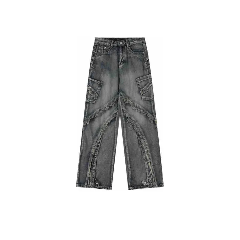 Raw Edge Stitching Jeans-0