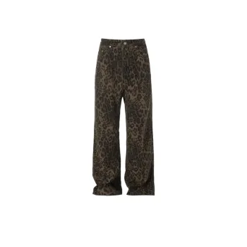 Retro Heavy Industry Leopard Print Straight Jeans