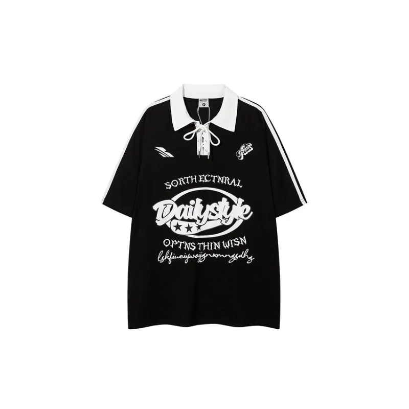 Loose Trendy Short Sleeve Polo Shirt-4
