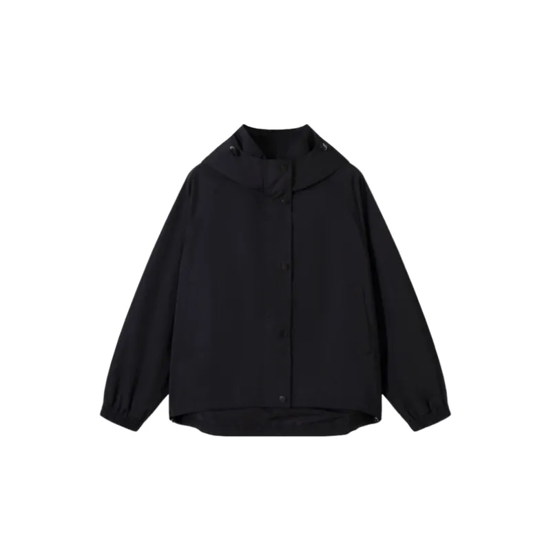 Casual Drawstring Waist Hooded Windbreaker Jacket-0